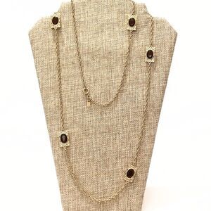 Vintage Emmons Gold Tone Purple Filigree Station Chain Necklace